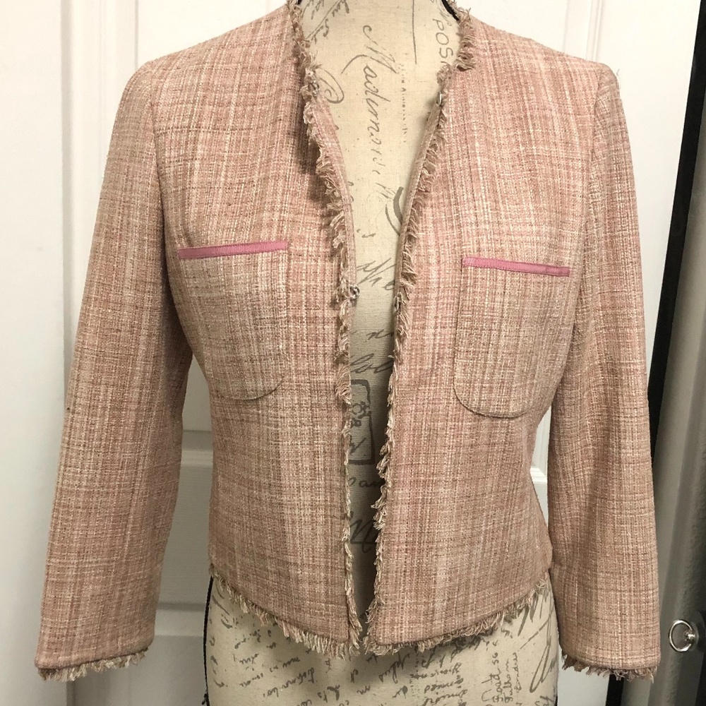 BCBG Maxazria Pink Brown Tweed 3/4 Sleeve Jacket